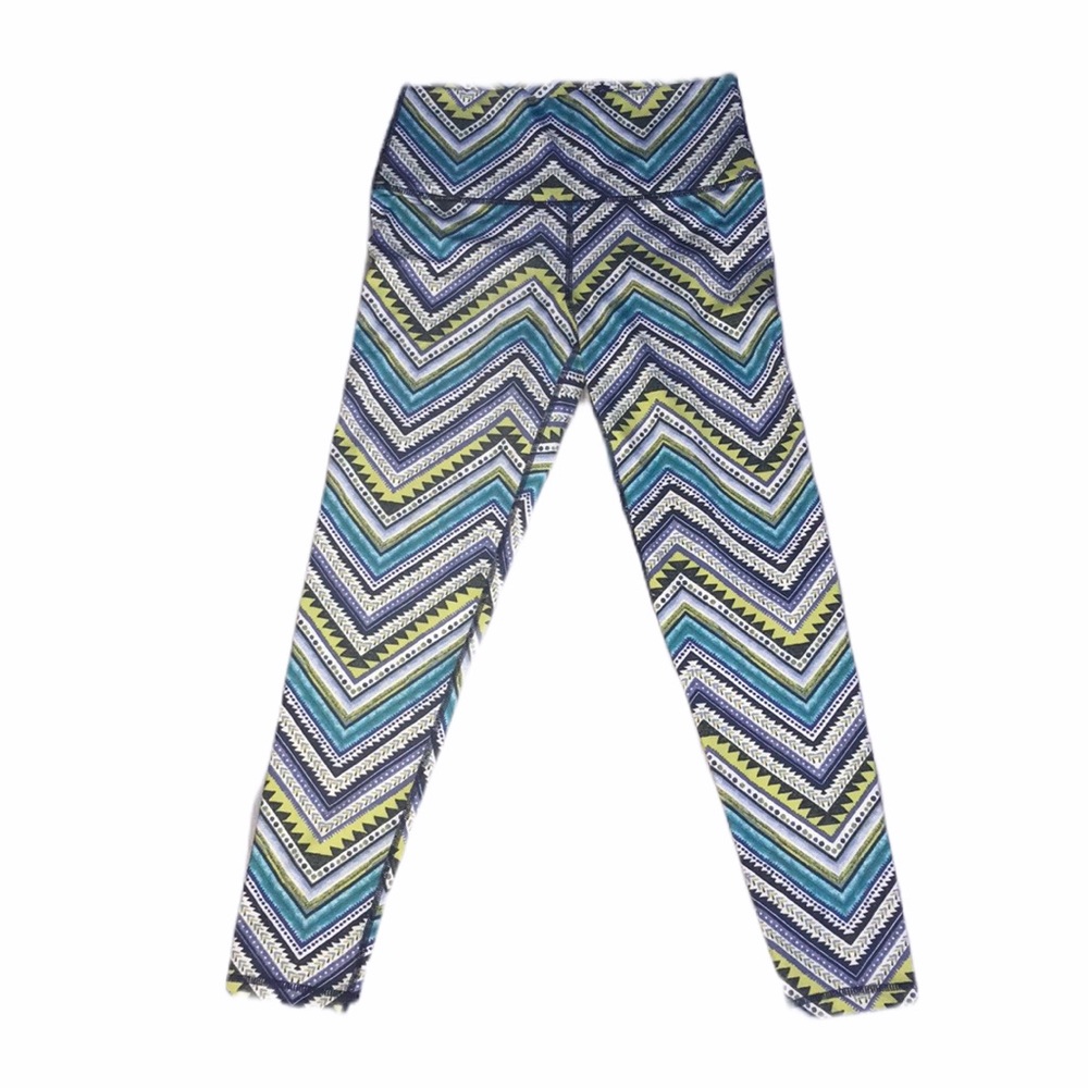 Aerie Highwaisted Leggings Medium blue turquoise lime chevron